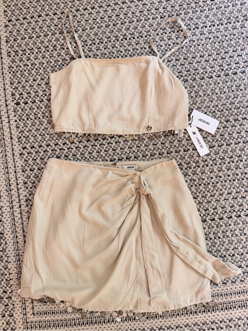 NEW linen Jason Wu 2-piece skirt set with mother pearl  details